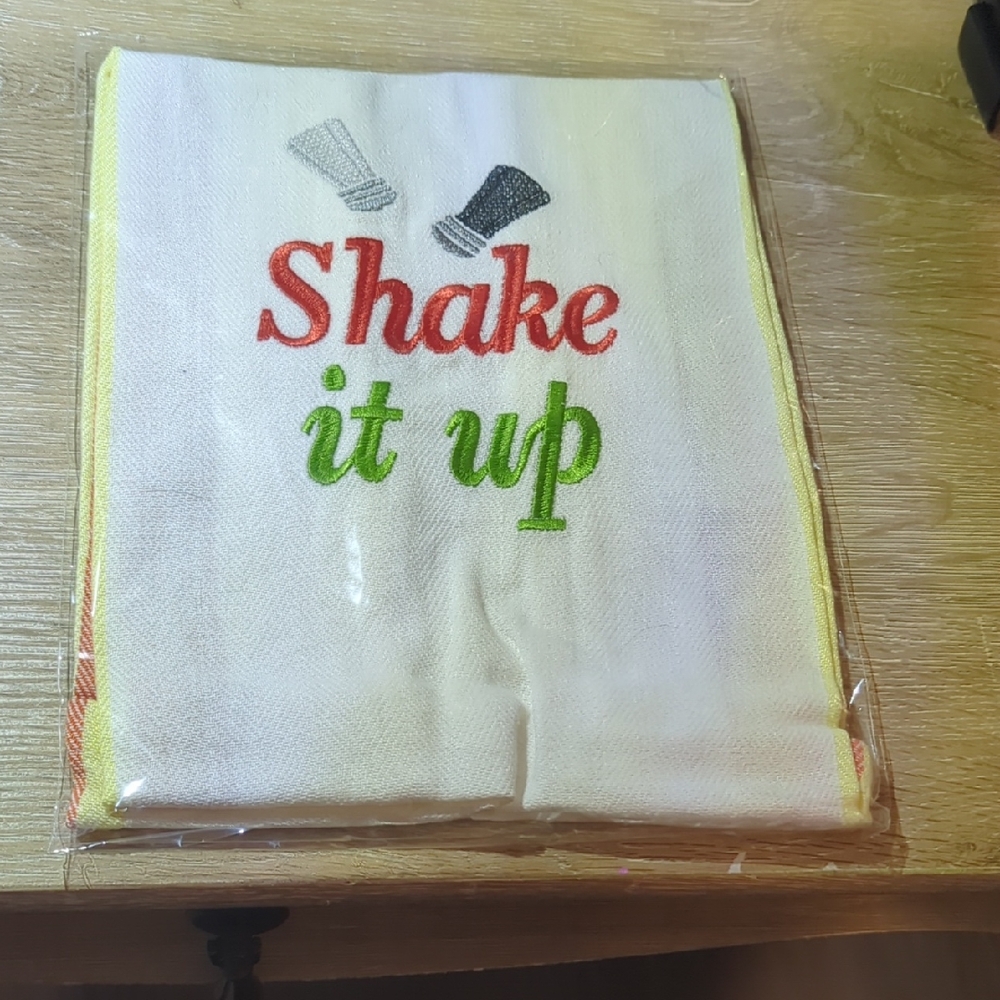Embroidered Kitchen Towel with 'Shake it up' Design